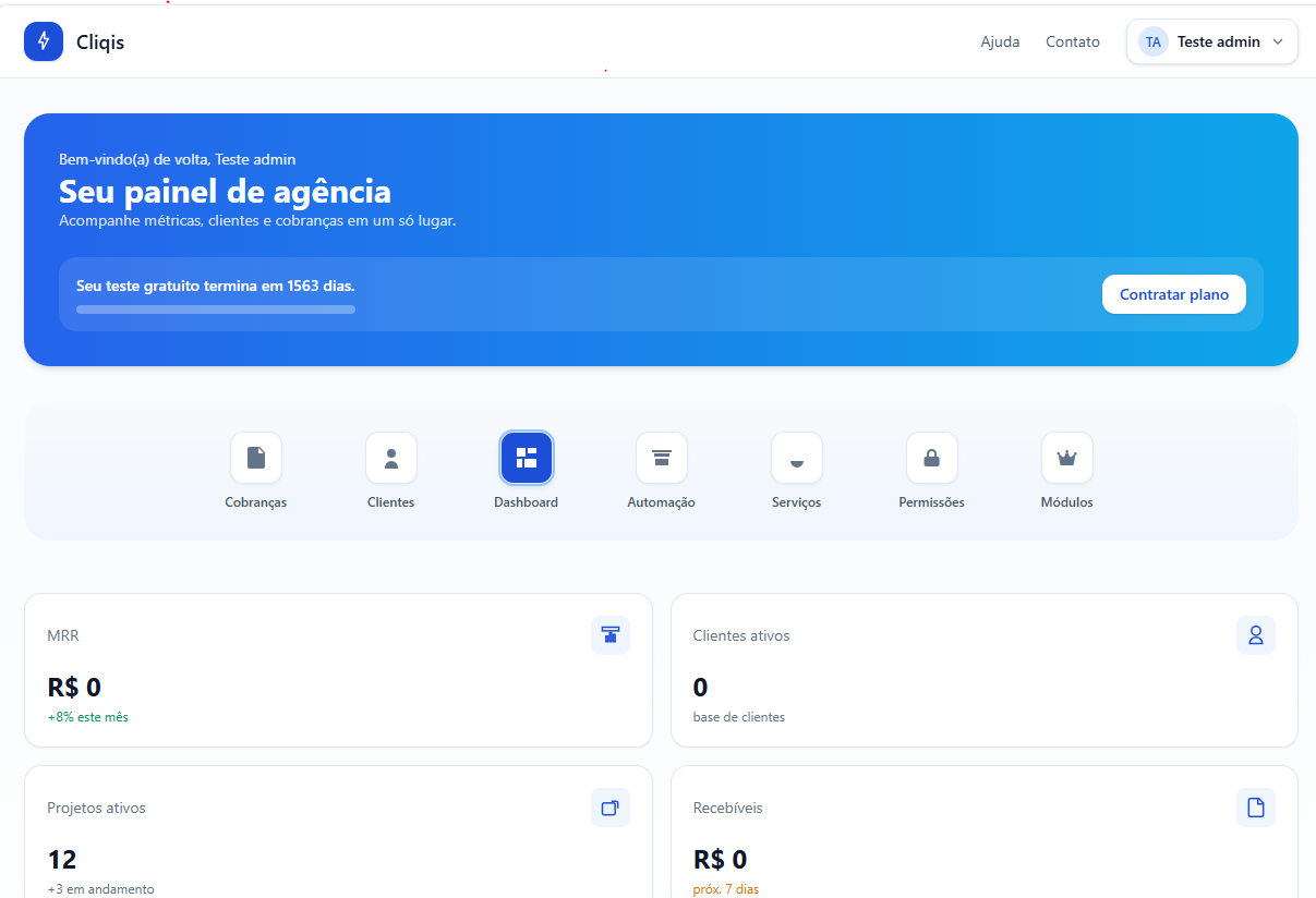 Preview do painel Cliqis